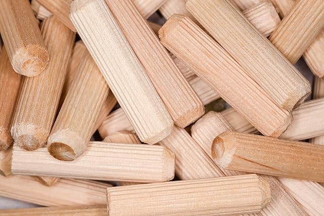 10mm x 50mm Wooden Dowel Pins Grooved Dowels Plugs Chamfered Fluted Pin Wood for Furniture Woodwork Joinery - Pack of 20 (Beechwood)