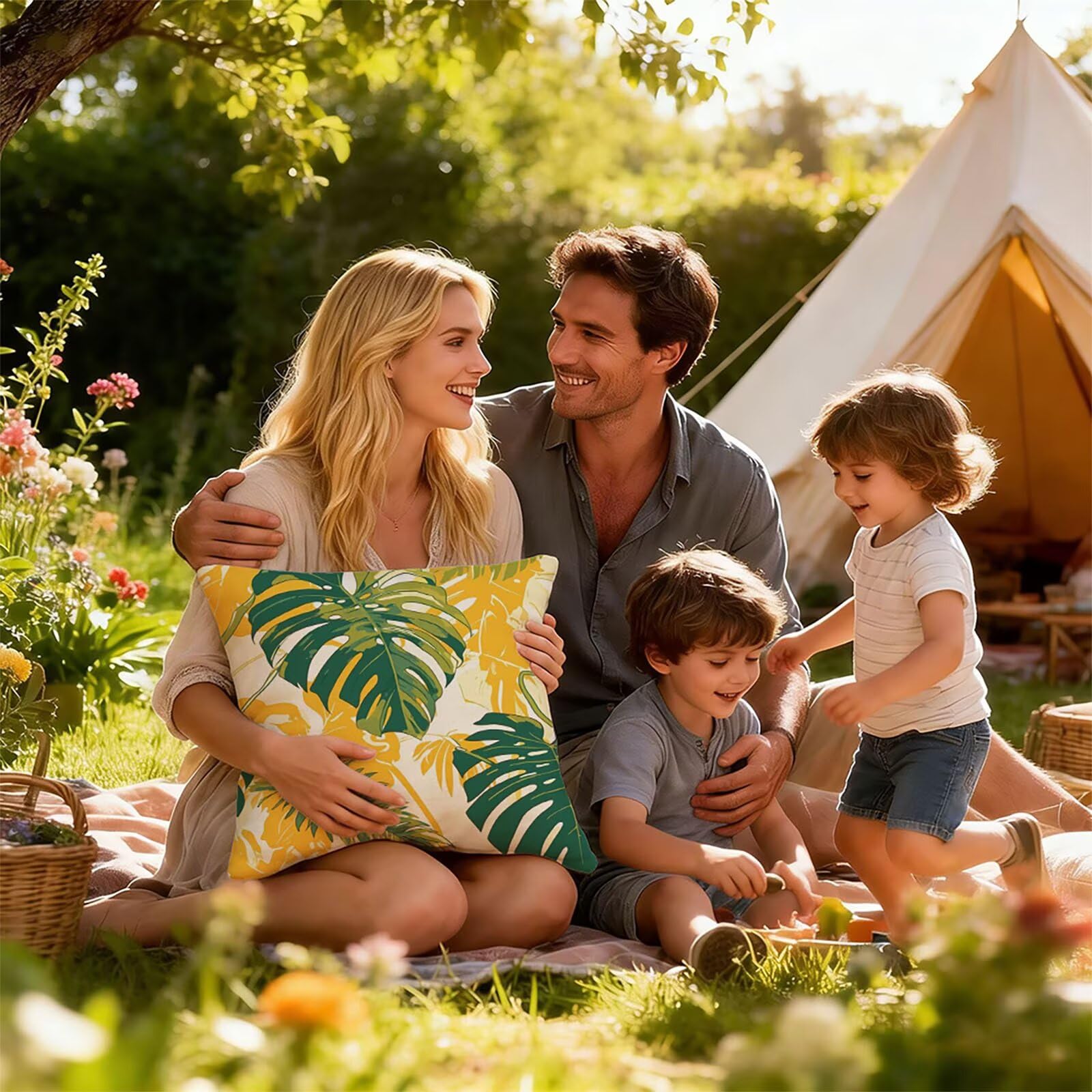Generisch Outdoor Kissen Wetterfest 65x65cm Tropische Blätter Dekokissen Kissenbezüge Grün Kissenhülle Sommer Sofakissen für Wohnzimmer Schlafzimmer Garten Dekorative 2er Set. P-2385