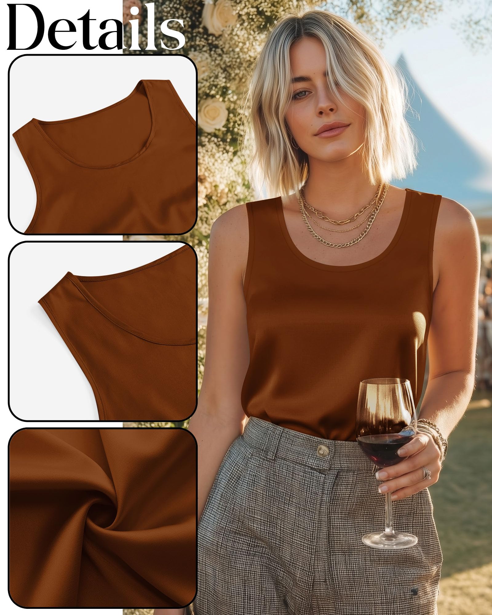 De 3 Débardeurs en Satin pour Femme | Caracos Effet Soie, Blouses Sans Manches À Col Rond, Tenues Professionnelles Décontractées, À Porter Sous Un Blazer