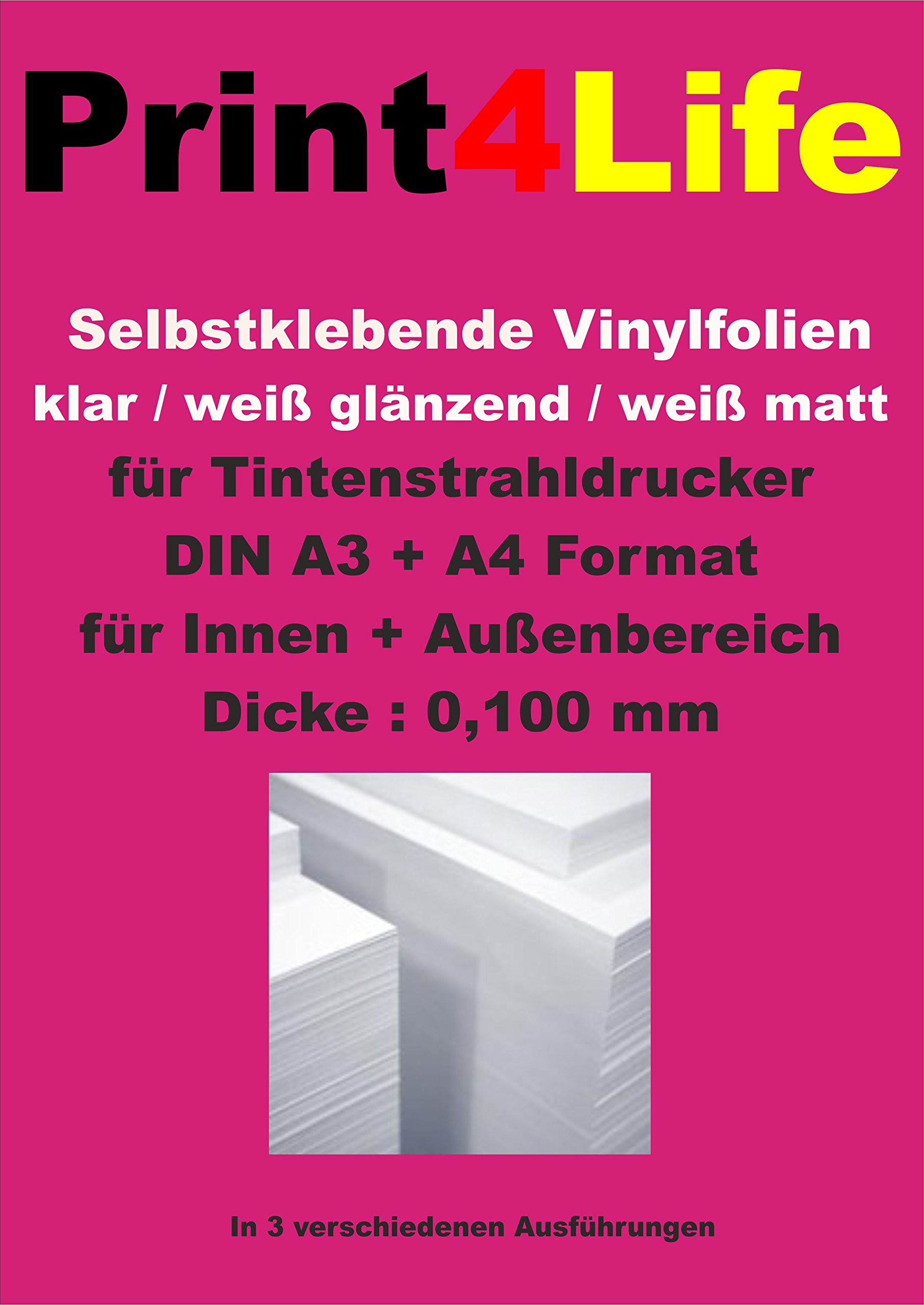 Outdoor Vinyl-Klebefolien Weiß, 4 Blatt A4 – Wetterfest, Für Tintenstrahldrucker Outdoor Vinyl-Klebefolien Weiß, 4 Blatt A4 – Wetterfest, Für Tintenstrahldrucker