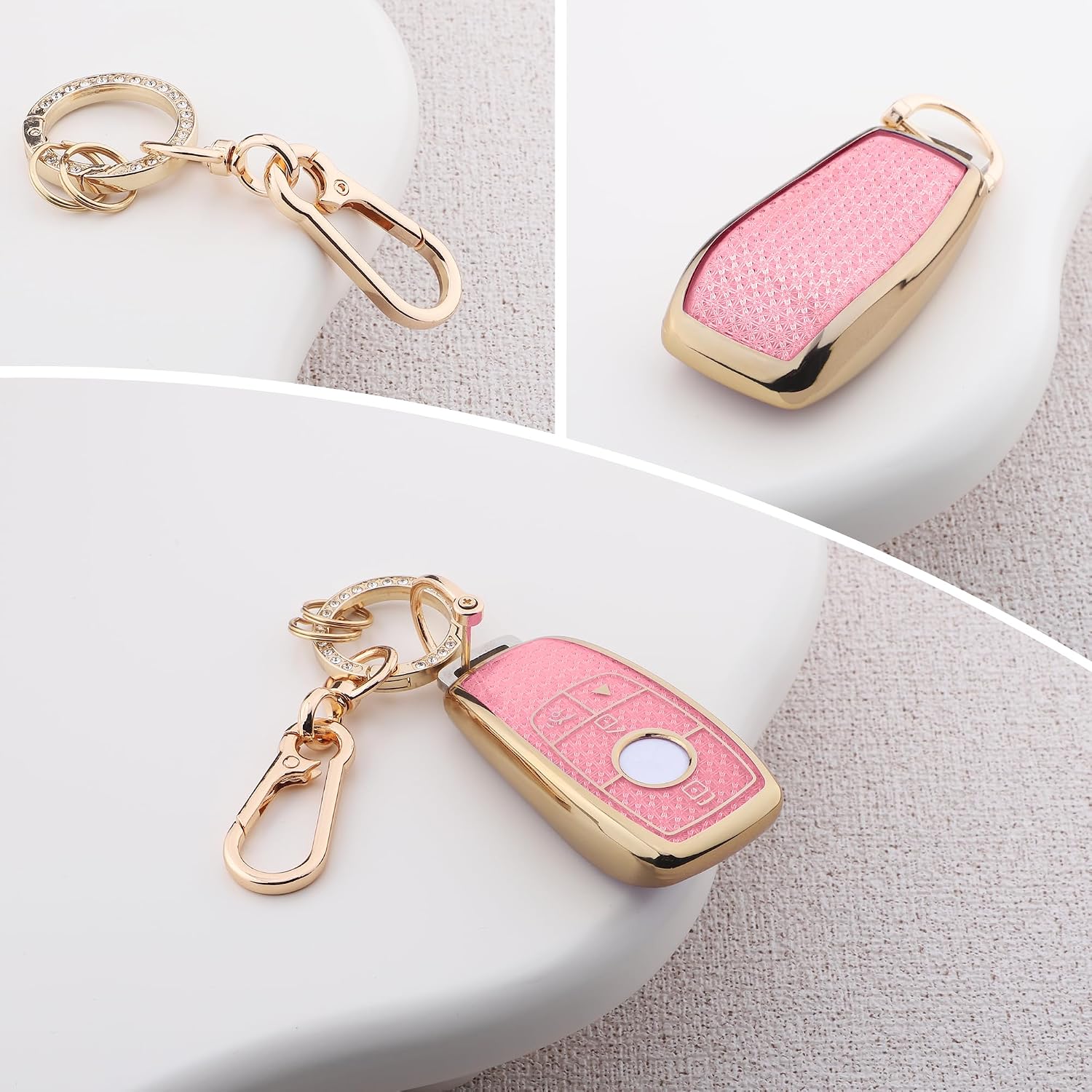 Cute Bling Key Fob Cover for Mercedes-Benz, Diamond Cut TPU Case with Keychain, Protective Shell