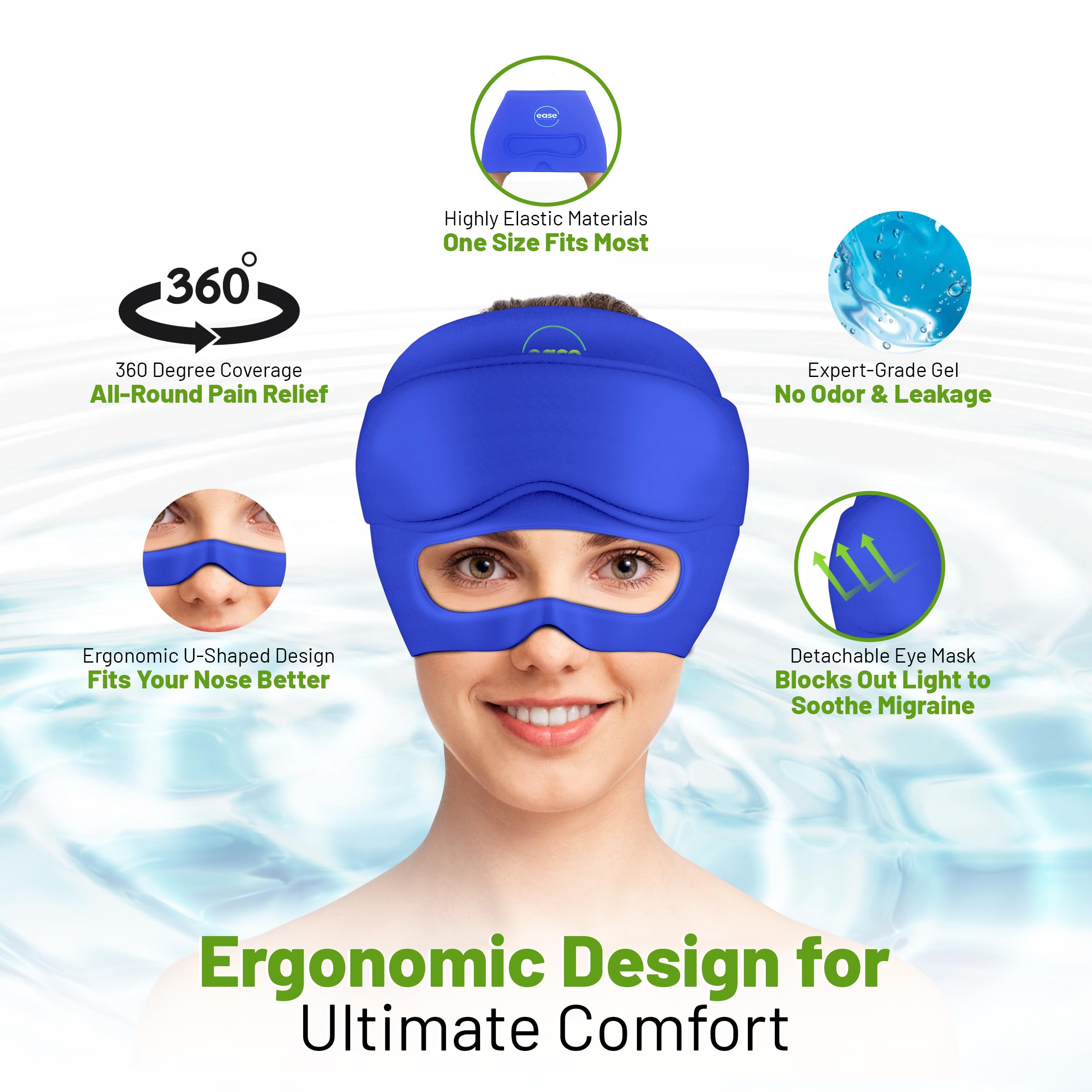 Regalos para ella y él, gorra de alivio de migraña, gorra plegable para aliviar el dolor de cabeza visible, gorra de gel de hielo para aliviar la migraña, gorra de gel de hielo de ajuste de 360°,
