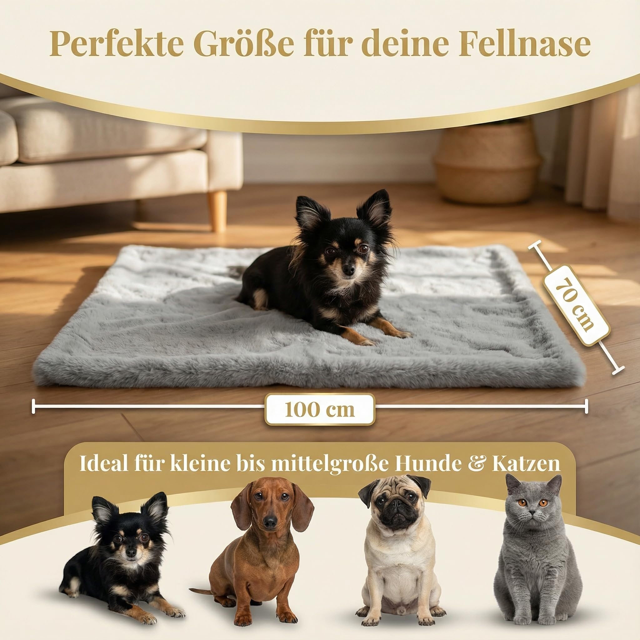 Couverture douillette de qualité supérieure - 100 x 70 cm - Couverture en fourrure synthétique pour chiens et chats de petite et moyenne taille - Tapis pour chien - Idéale pour la