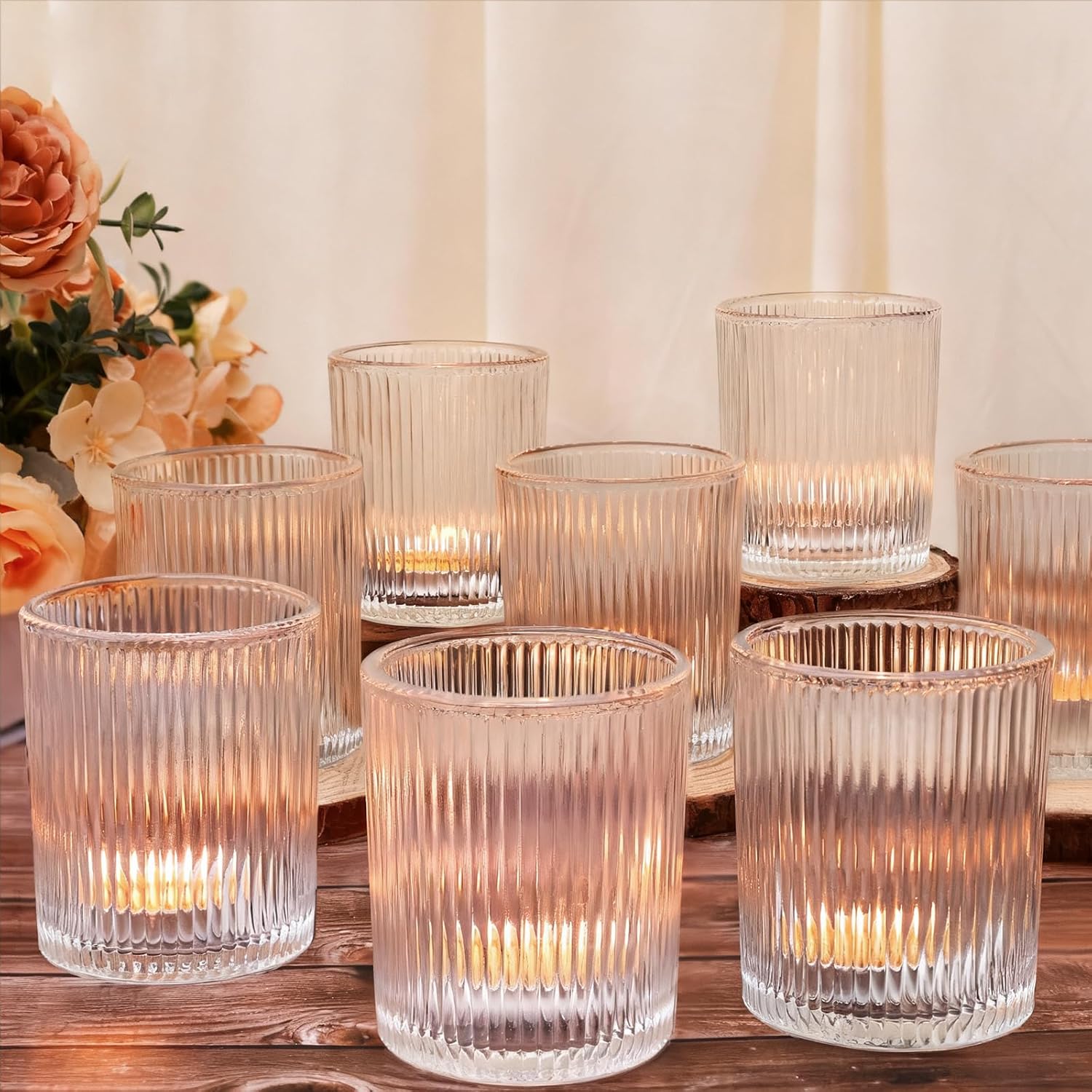 24 Pack Large Votive Candle Holders, 2.8x3.3in Clear Glass DIY Wax Filling Romance Tealight Candle Holders Wedding Decor, Tea Lights Candles Holder for Table Centerpieces