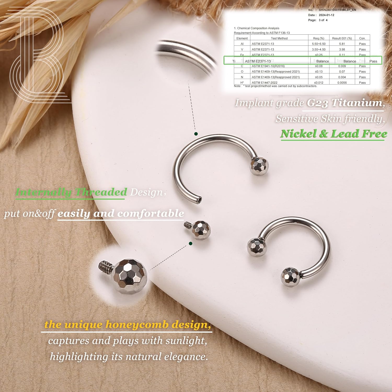 BodyBonita G23 Titanium Horseshoe Septum Rings Jewelry - 2pcs 16G Nose Rings Hoops Circular Barbell Conch Helix Rook Lip Nipple Piercing for Women Men Silver/Gold/Black 8/10mm - Image 3