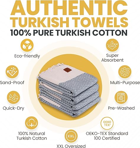 Miniatura 154 de Gold CASE - Juego de 4 toallas de mano turcas para baño, toallas de baño 100% algodón, toalla pequeña de cocina Helen para spa, cara, té y paño