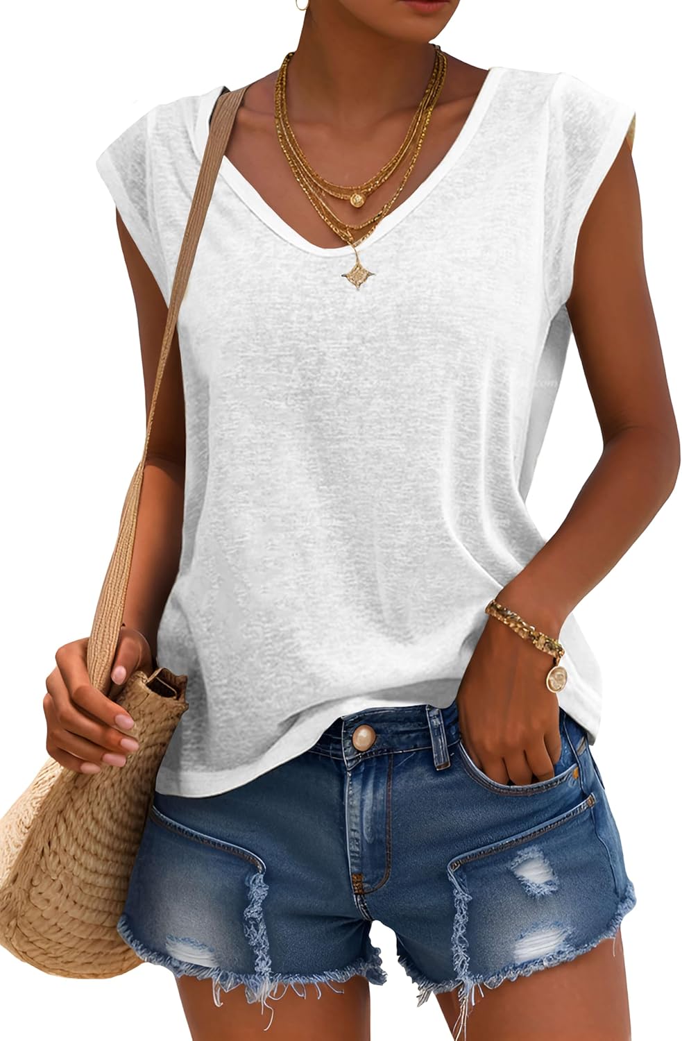 GeGekoko Womens Cap Sleeve Shirts Summer Solid Casual Tank Tops