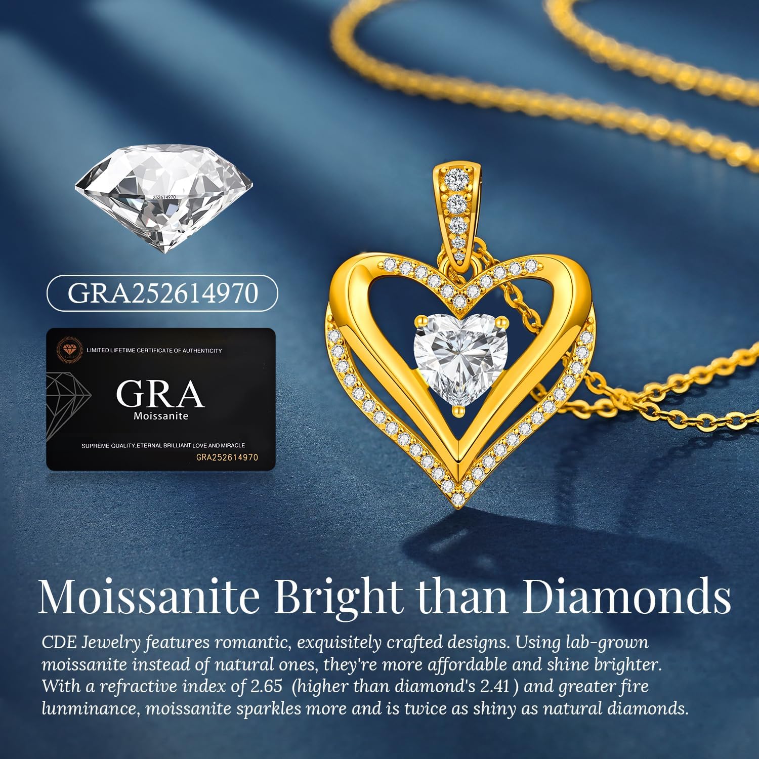 Moissanite Infinity Love Heart Pendant Necklaces for Women, 1-3 Carat 925 Sterling Silver 18K Gold Plated Engraved with"I LOVE YOU', Anniversary Birthday Present Jewelry Christmas Valentines Day Gift for Women Wife Girlfriend Her - Image 3