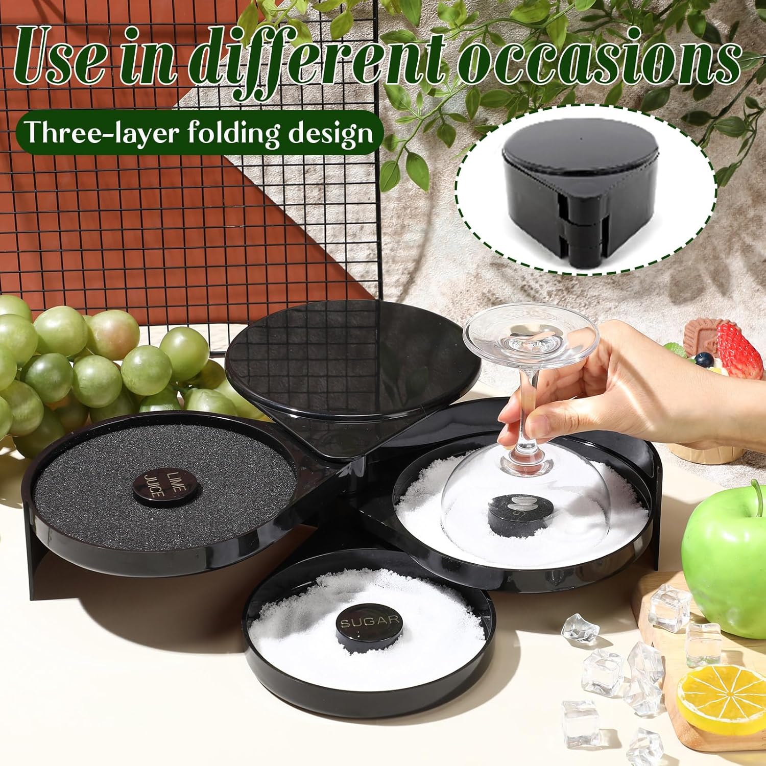 6 Sets 32oz Plastic Long Neck Bottles with Speed Pourers Spouts, Caps, Bar Glass Rimmer Tray, Plastic Bar Caddy Organizer Accessories Store and Pour Organizer Containers image 3 of 7 B0D4YQSJRZ