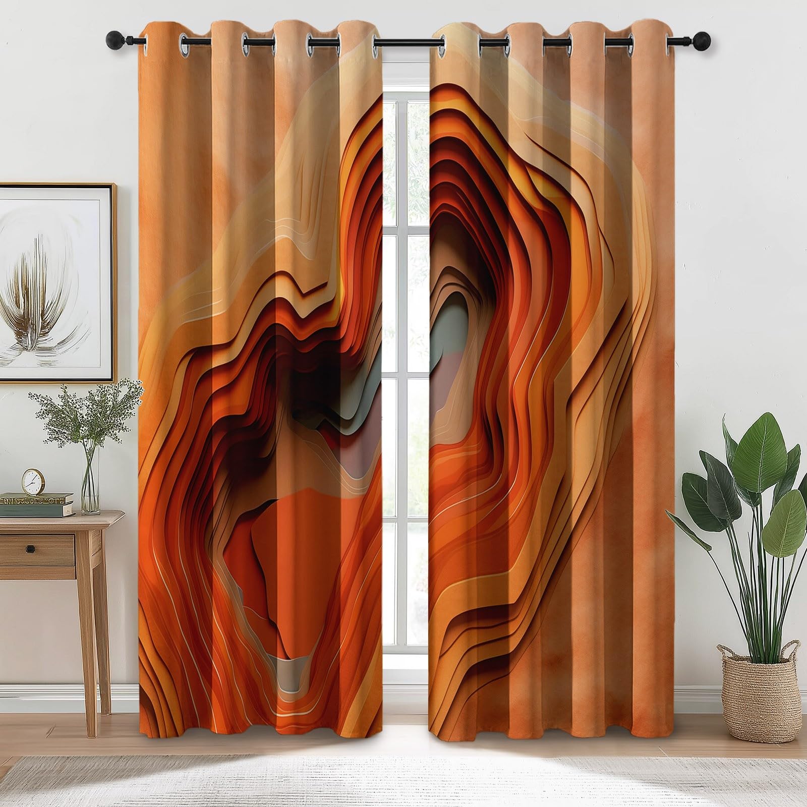 Rideaux à Oeillets 70x240 cm 2 Panneaux Désert Abstrait Isolant Opaque Orange Marron