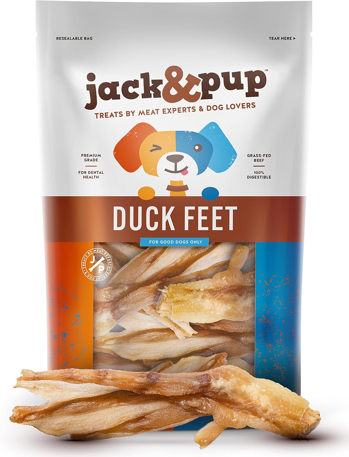 Jack&Pup Premium Grade Duck Feet Dog Chew, All Natural Dog Treats for Medium Dogs - High in Glucosamine Chondroitin for Dogs for Hip and…