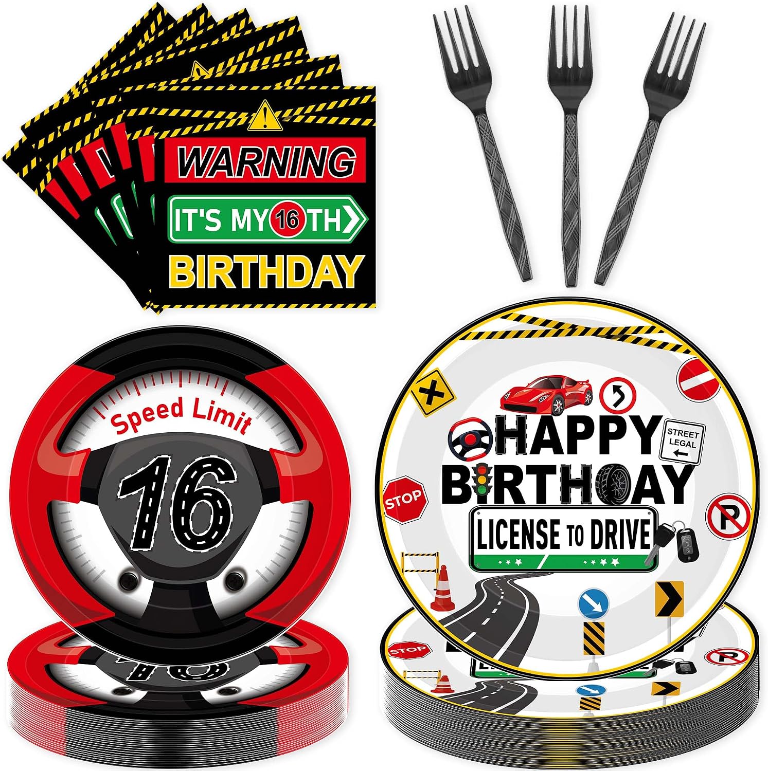 96 Pcs 16th Birthday Decorations for Boys, Drivers License Transportation
