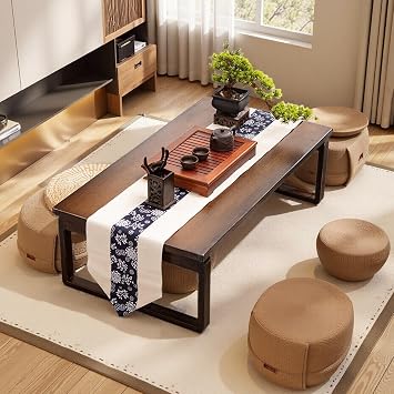 Folding Low Floor Coffee Table for Sitting On The Floor Foldable Kotatsu Desk Meditation Bed laptop Tray for Living Room Bedroom OfficeBrown,60 * 40 * 25cm