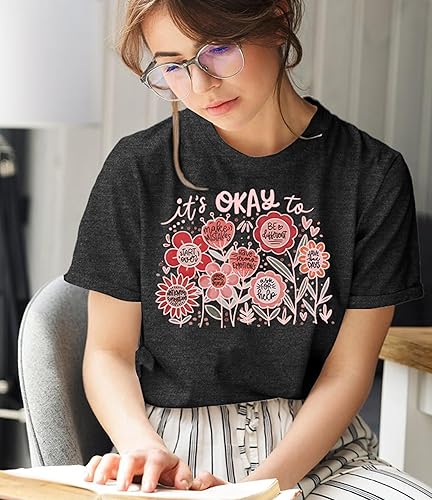 Miniatura 2 de Camisetas de profesor para mujer, camiseta con texto en inglés "Be Kindness", camisetas de salud mental, camiseta bohemia con gráficos florales