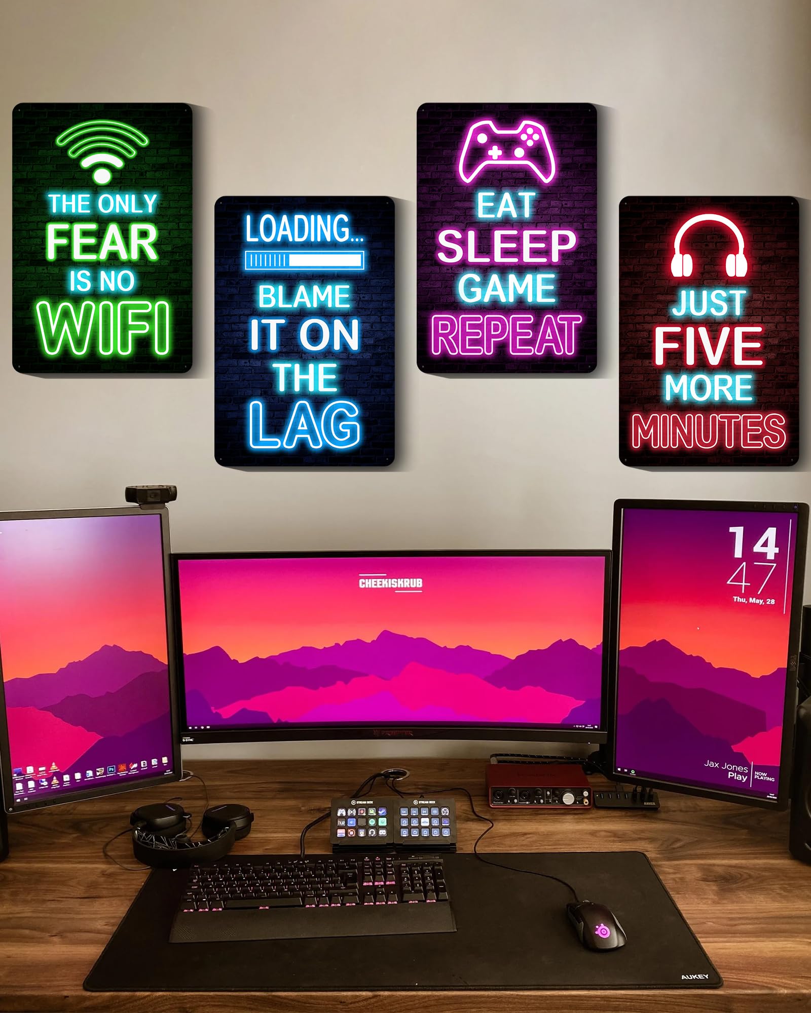 Drsoum Video Gamer Room Decor for Boys Gaming Wall Decor Neon Gaming Room Metal Sign 12 x 8 Inch Set of 4 - Gamer Wall Decor Teenage Boy Room Decor