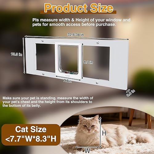 Miniatura 2 de Puerta de gato para ventana, altura 13.3 pulgadas, ancho ajustable 32.5-38 pulgadas, inserto de puerta de mascota para gatos y perros pequeños con 4