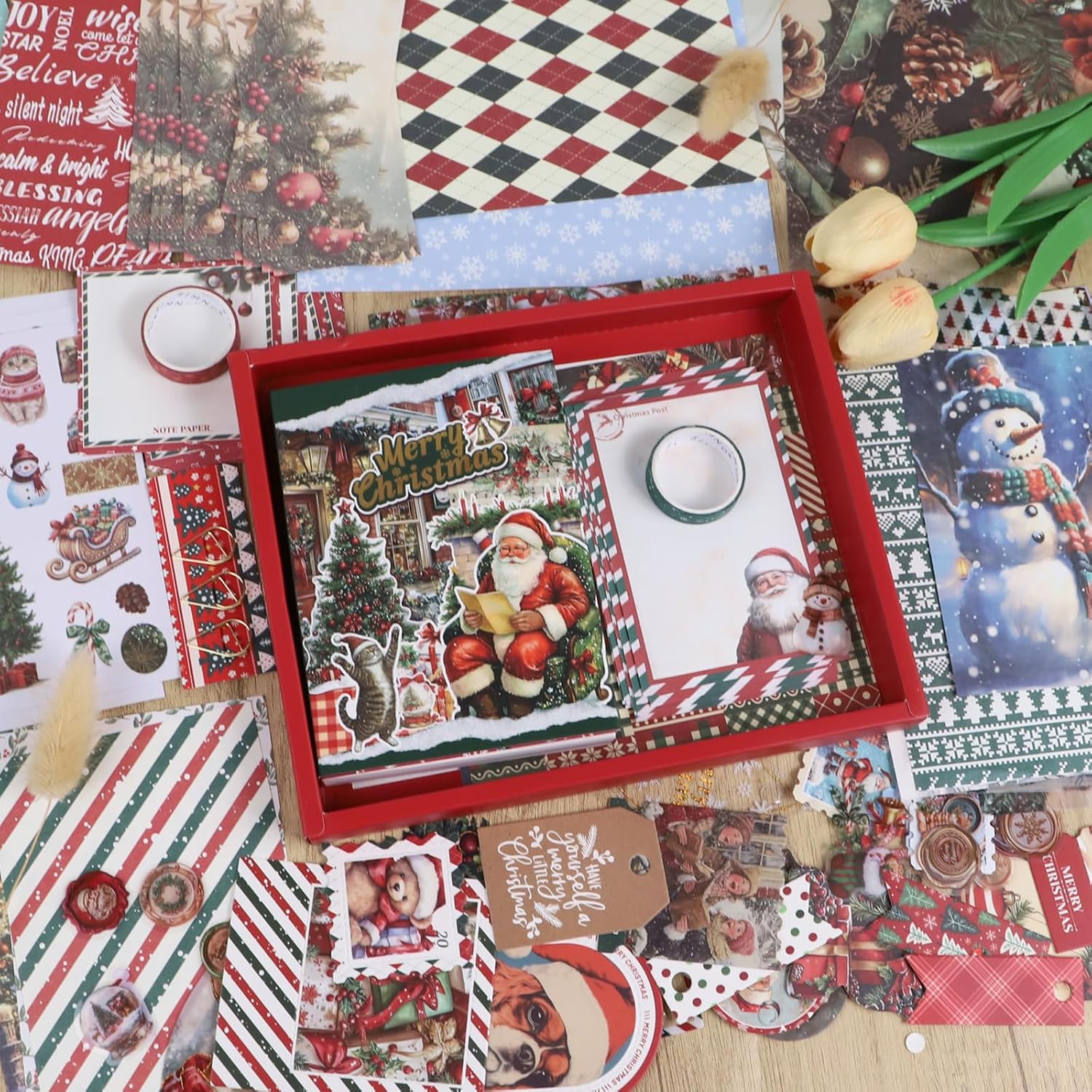 Koqye Christmas Scrapbook Kit - 157-Piece DIY Craft Supplies for Holiday Cards, Journals & Gifts Includes Notebook, Washi Tape, Stickers & More (Merry Christmas and New Year)