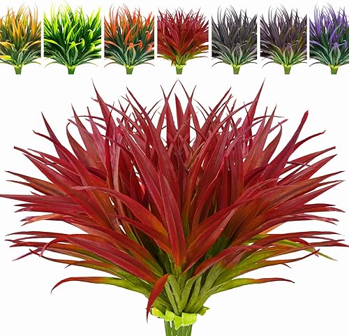 AUMVEYI 8 piezas de plantas falsas para exteriores, resistentes a los rayos UV, plantas de hierba alta artificial, flores tropicales sintéticas,