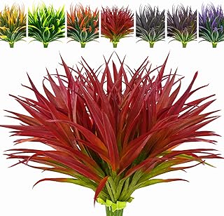 8 Pcs Outdoor Fake Plants UV Resistant Artificial Tall Grass Plants Faux Tropical Flowers Bushes Décor Fall Winter Summer Planters Patio Front Door Porch Plastic Greenery & Shrubs Decoration
