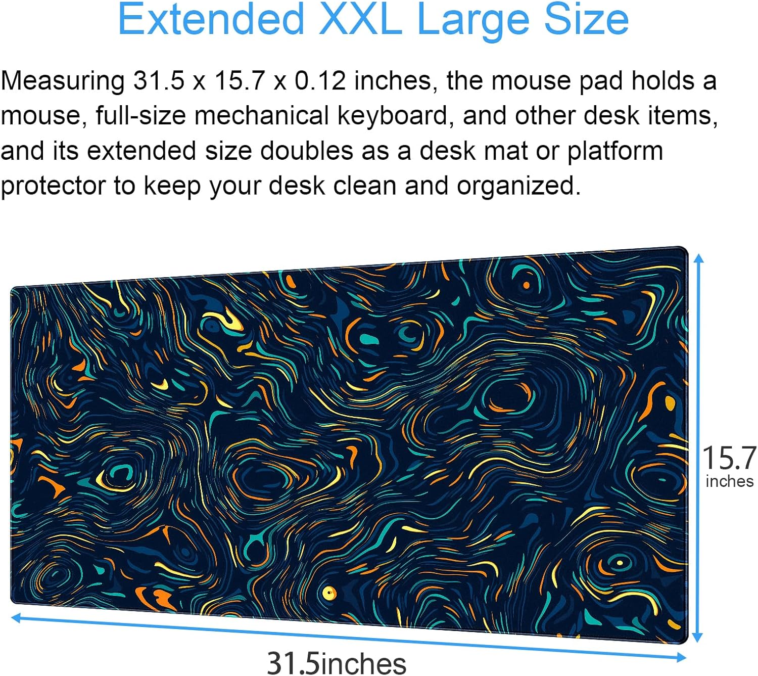 Abstract Starry Sky Swirl Gaming Desk Mat - XXL Large Mouse Pad for Keyboard & Mouse with Stitched Edges, 31.5" x 15.7" Colorful Art - Image 2