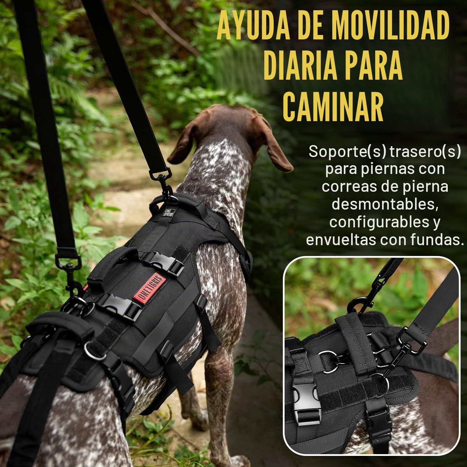 OneTigris Arnés de Apoyo Invictus para Perros Medianos y Grandes - Arnés de Elevación y Seguridad Con 3 Asas, Correas Ajustables Desmontables y Correas Traseras