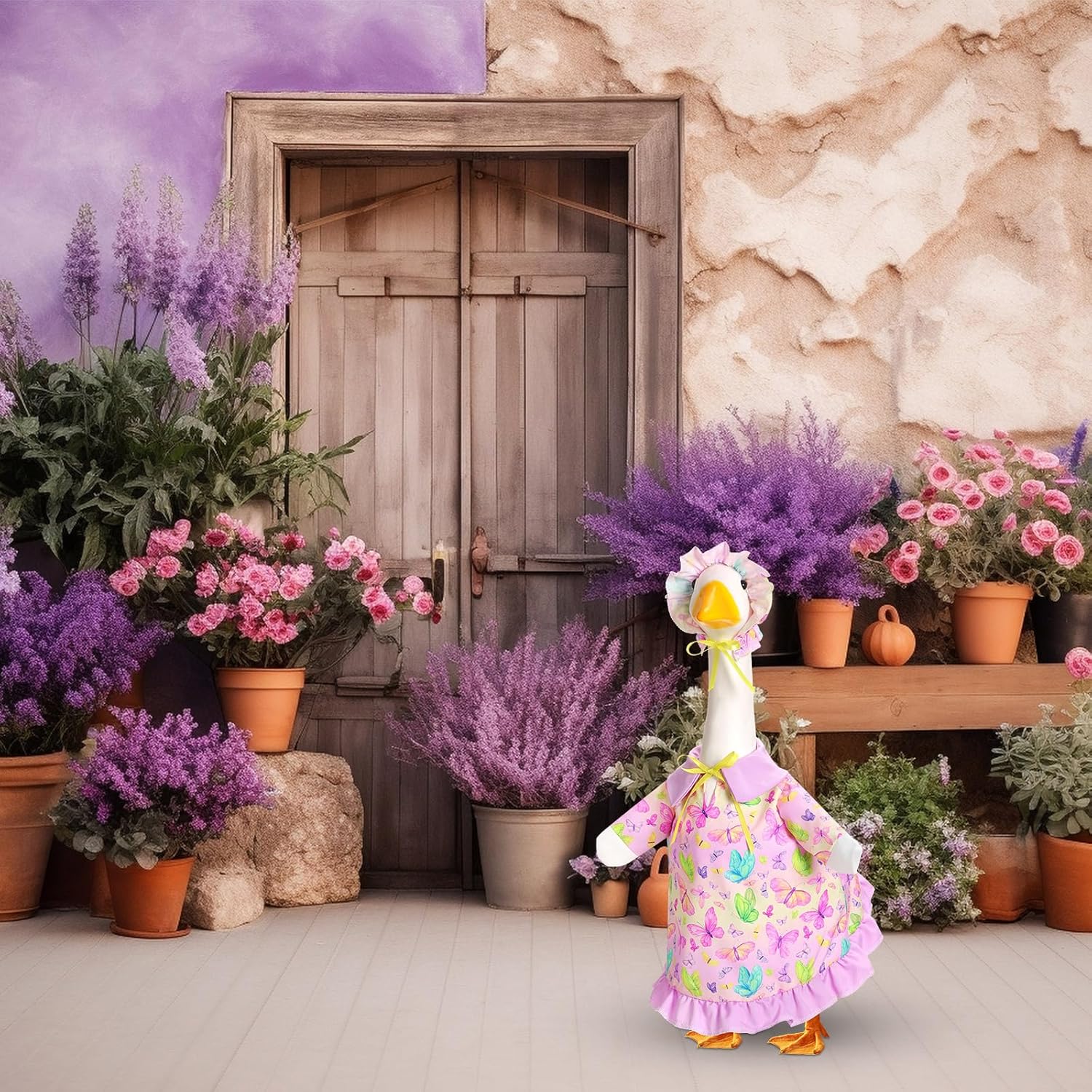 Spring Goose Outfit Butterfly Lawn Porch Goose Clothes for 23" Large Statue Outdoor Patio Yard Lawn Art Decoration - Image 6