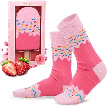 POPCRAZE 1 Pair Ice Cream Socks. Funny Dessert Sock - 1 Size Fits Most. Novelty Fathers Day Gift Idea
