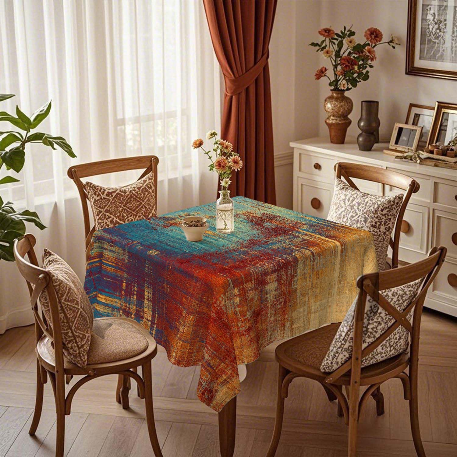 Tovaglia da Tavola Shabby Chic Copritavolo con Pizzo e Fiocchi Arancio