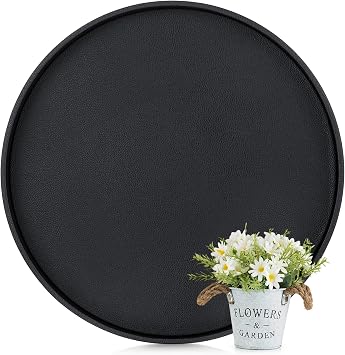 Hanobe Ottoman Serving Tray Round Large Faux Leather Coffee Table Trays 18 Inches Decorative Black Modern Home Decor for Living Room Sofa Couch Kitchen Counter Bedroom