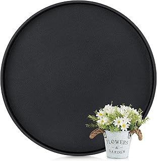 Hanobe Ottoman Serving Tray Round: Large Faux Leather Coffee Table Trays 18 Inches Decorative Black Modern Home Decor for Living Room Sofa Couch Kitchen Counter Bedroom