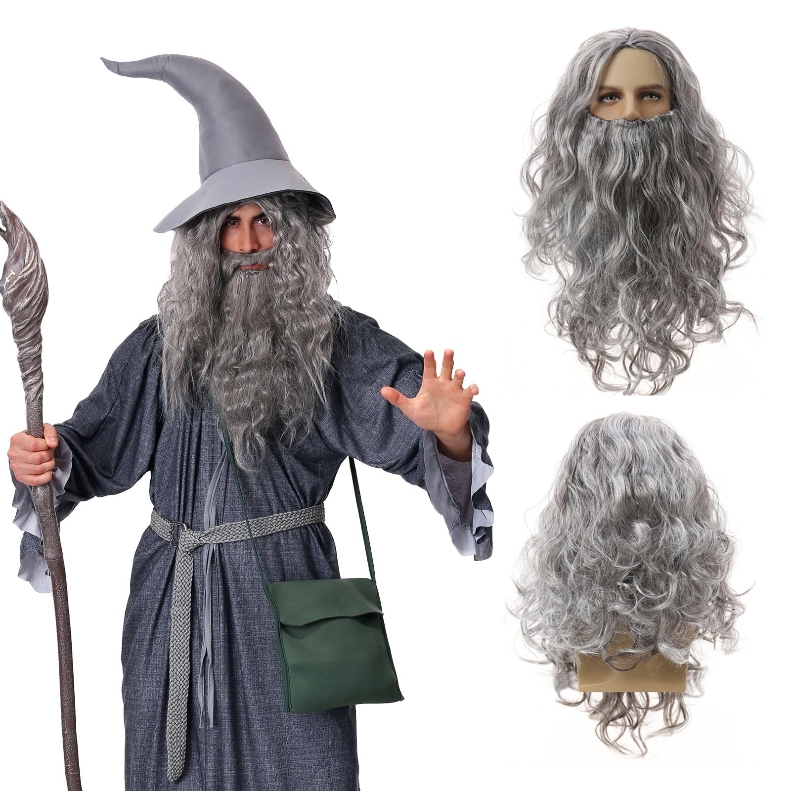 Abraham pop baardstel grijze lange baard-pruik - Cadeaus & gadgets