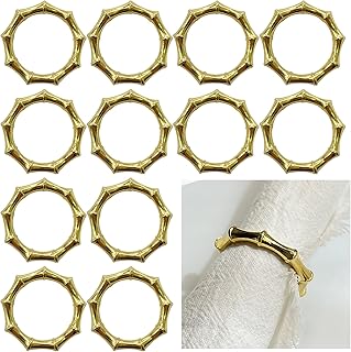 Gold Napkin Rings Set of 12 Bamboo Napkin Rings Metal Napkin Ring Holder for Table Decoration, Dinner Party, Wedding