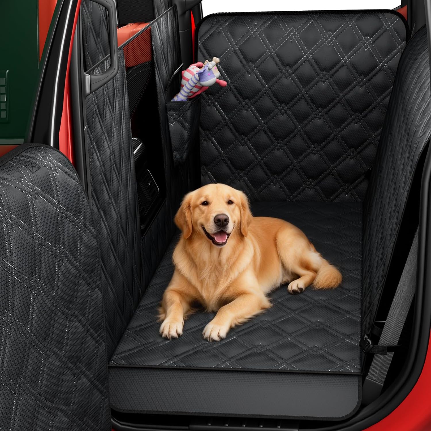 Floor XL Dog Hammock for Truck, Waterproof Trucks Pet Seat Cover with Door Protection, Sturdy Back Seat Extender for Dogs Compatible with Full Size Crew Cab Trucks Like F150, GMC & More