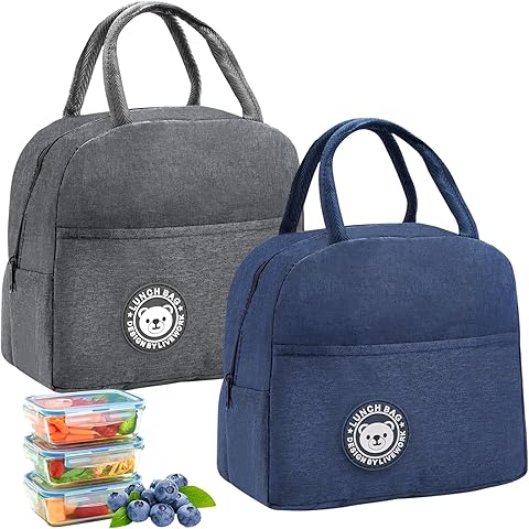 2 Piezas Bolsa Termica Porta Alimentos Pequeña 7L Bolsa Porta Alimentos,Lunch Bag,Bolso Termico Hermética e Isotérmica,Porta Fiambrera para Almuerzo, Oficina, Viaje, Pícnic o Colegio,Azul marino/Gris