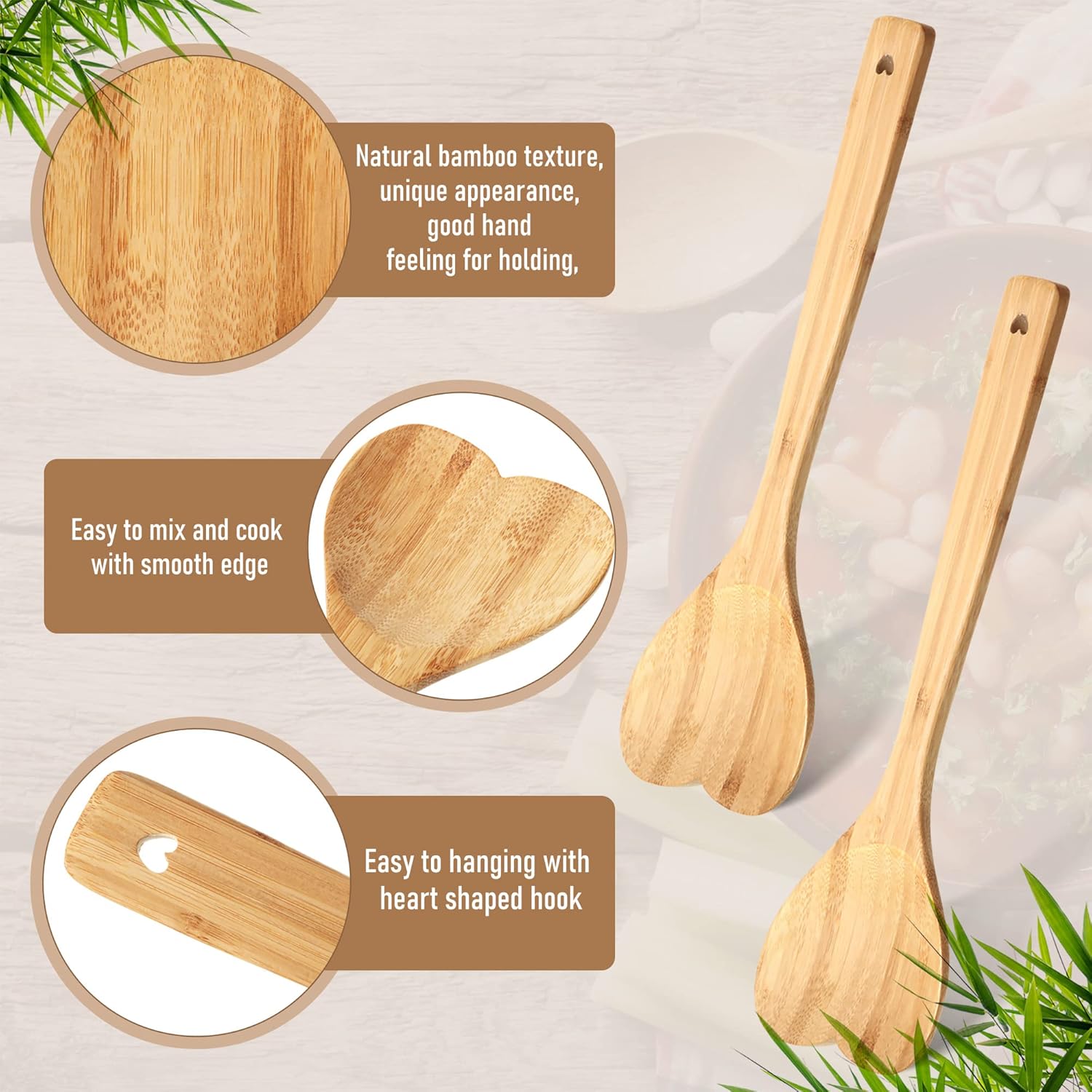 Heart Shaped Wooden Spoon 12 Inch Bamboo Kitchen Utensils Love Heart Spatula Kitchen Serving Spoons for Mixing Cooking Baking Stirring Hostess Gifts Mother's Day Wedding (20 Pcs)