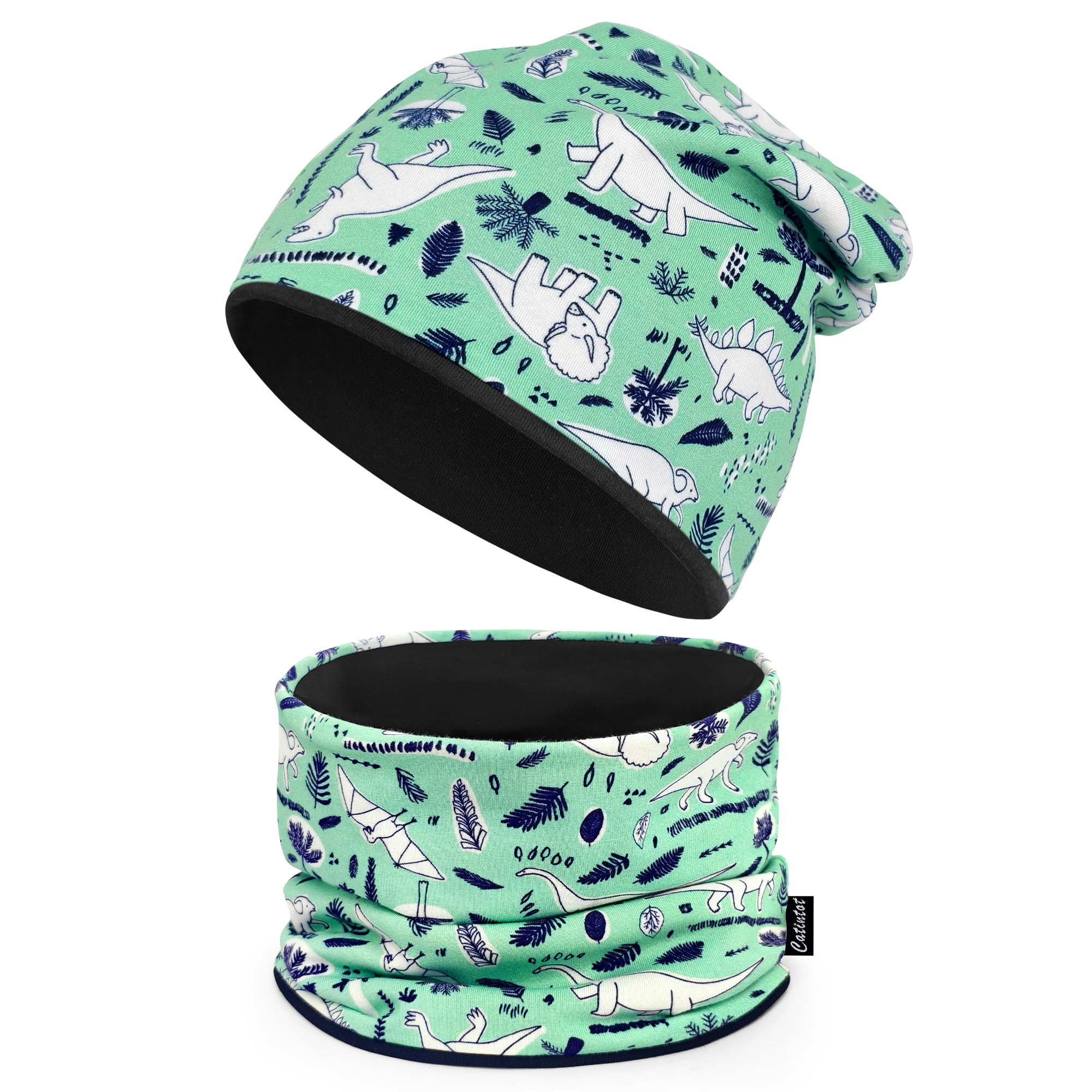 beifon Kinder Beanie Mütze & Loop Schal Set, 95% Baumwolle Mütze Schal Set Mädchen Jungen 2-8 Jahren, Schlauchschal Warme Wintermütze Strickmützen für Herbst Winter Frühling