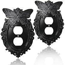 2 Pcs Decorative Outlet Covers Vintage, Black Butterfly Ornate Baroque Design with Duplex Light Switch Cover Plate Wall Plates Electrical Outlets Switch Plate Covers for Bathroom Living Room Decor