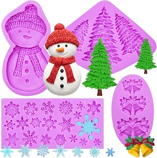 Infovox Christmas Silicone Molds Snowman Snowflake Tree Bell Fondant Molds