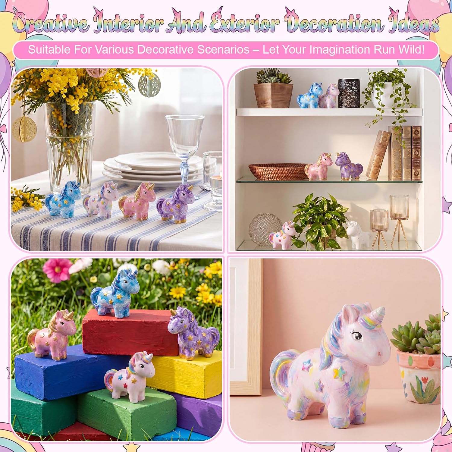 Ferrochef 6 Pack Paint Your Own Ceramic Unicorn DIY Craft Kits Unpainted Ceramic Unicorn Bisque 3D Paintable Animal Figurines Art DIY Party Favors for Home, Classroom Birthday Parties