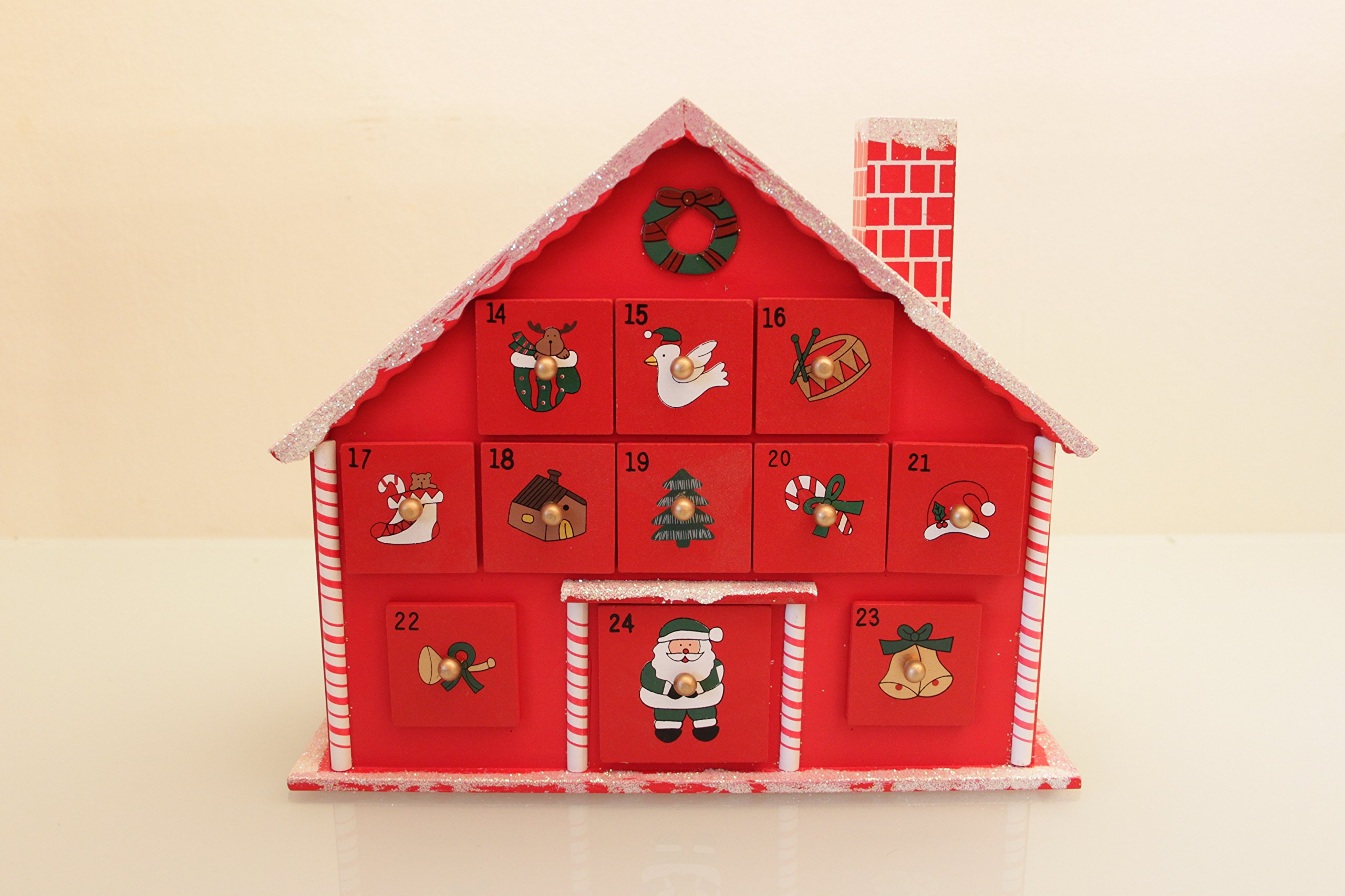 Świąteczny drewniany kalendarz adwentowy Candy Cane czerwony i biały 30 cm