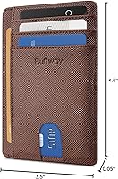 Vista 101 de Buffway - Billetera delgada minimalista de cuero con protección RFID para hombre y mujer Café Lichee
