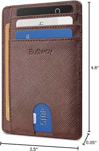 Miniatura 111 de Buffway - Billetera delgada minimalista de cuero con protección RFID para hombre y mujer