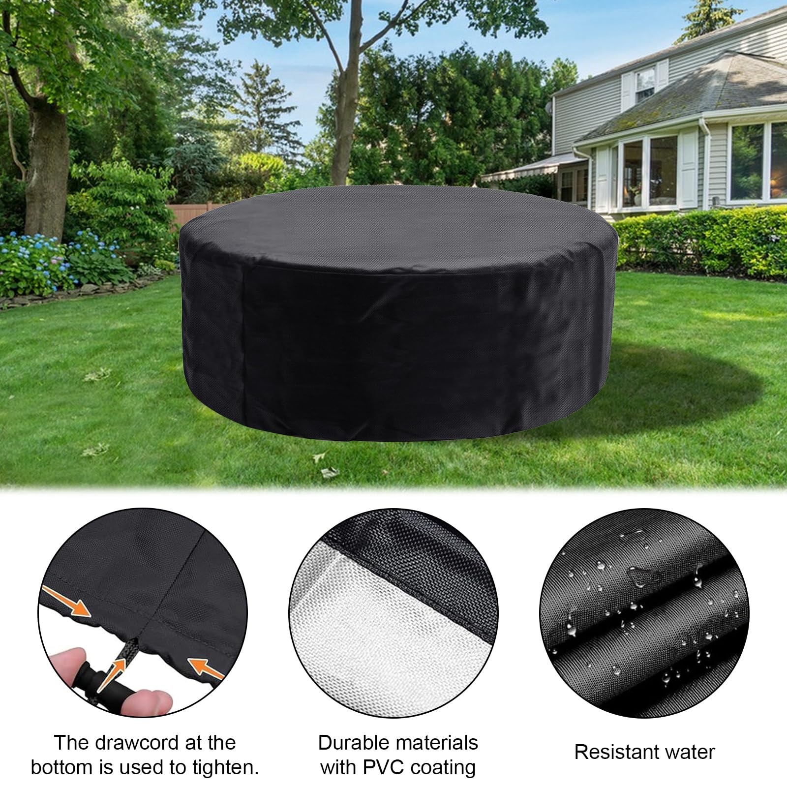 Couverture Ronde pour Bain à remous 190 x 70 CM-420D Résistant aux UV et imperméable, Couverture complète pour Bain à remous extérieur 4 Places (Portable)
