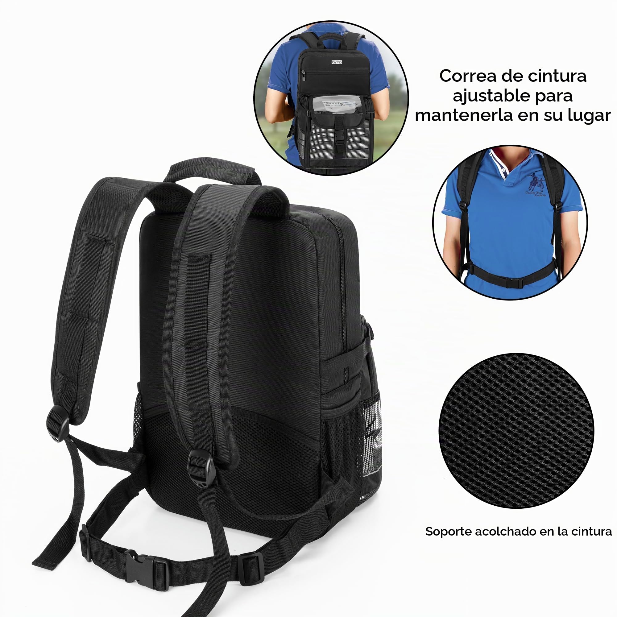 CURMIO Mochilla Concentrador de Oxígeno, Bolsa de Transporte para Concentradores de Oxígeno, Mochila POC Universal con Paneles de Malla, Perfecta para Viajar, Negro, (Sólo Bolsa) | Bolsa para Concentradores de Oxígeno, Mochila POC Universal, Paneles de Ma