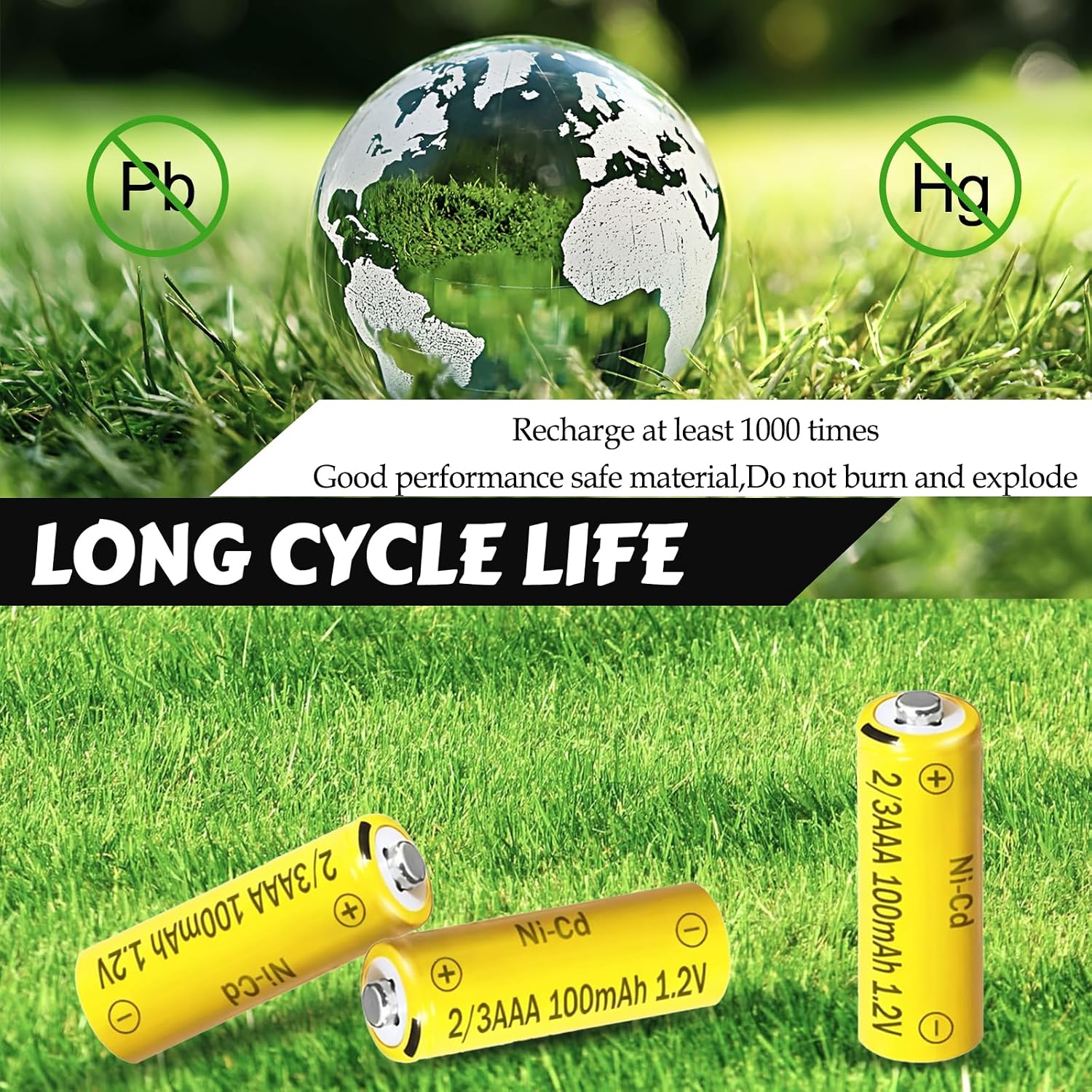 Ni-CD 2/3AAA 100mAh 1.2V Rechargeable Solar Light Battery, 4 Packs 2 /3AAA Batteries for Outdoor Solar Lights，Hanging Lanterns