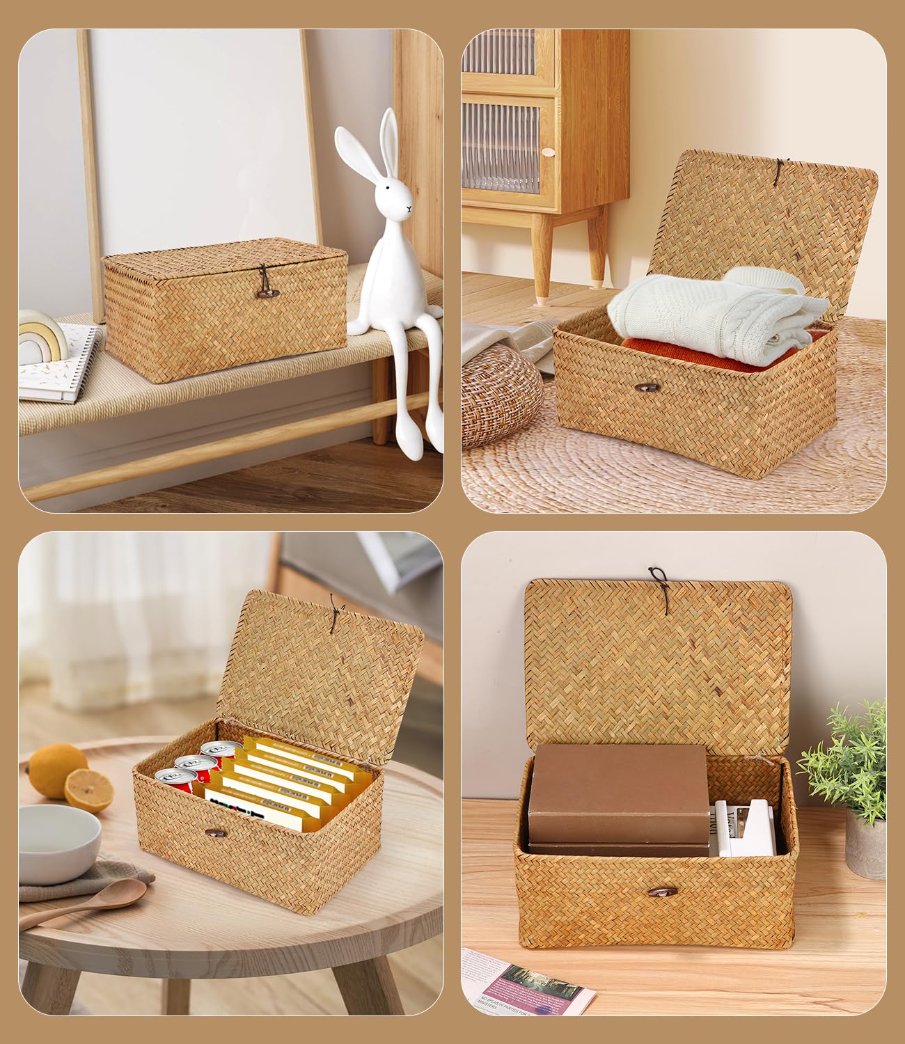 Cesto Portaoggetti in Rattan Intrecciato,Cesta in Vimini di Seagrass