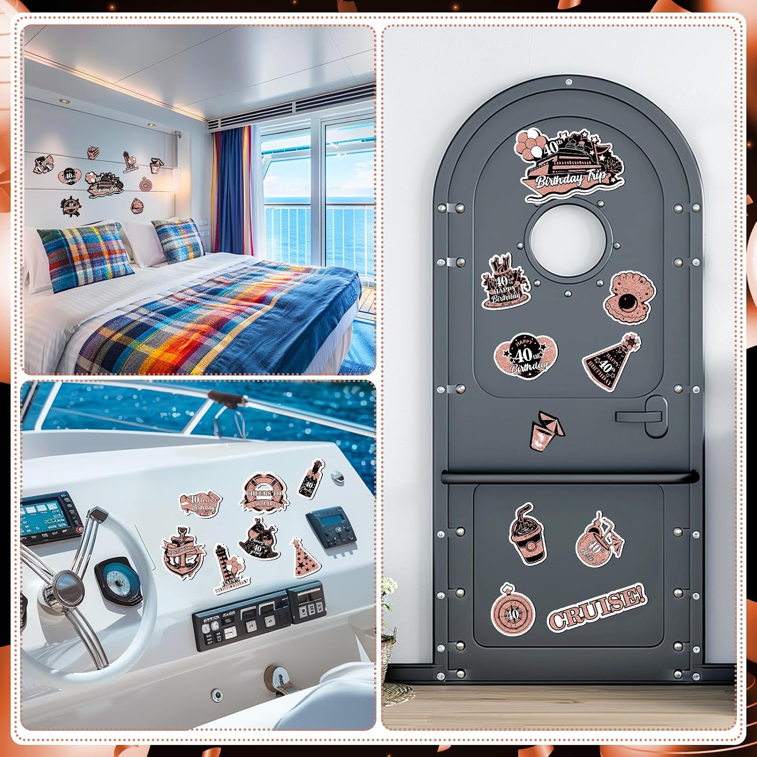 40th Birthday Cruise Door Magnets Decorations, Rose Gold Black Happy 40th Birthday Cruise Ship Door Decor Magnetic for 40th Women Men Anniversary Party Supplies Door Refrigerator Fridge Car Kitchen image 5