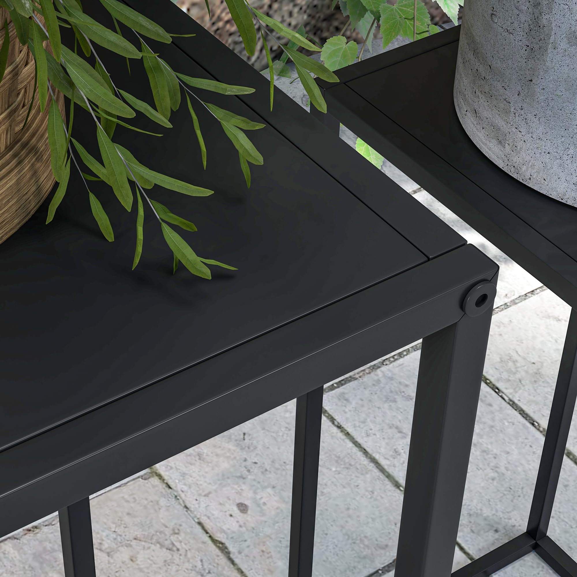 Outsunny Lot de 2 supports pot de fleurs supports pour plantes encastrables structure en acier 2 hauteurs différentes 58,5 et 65 cm design scandinave noir