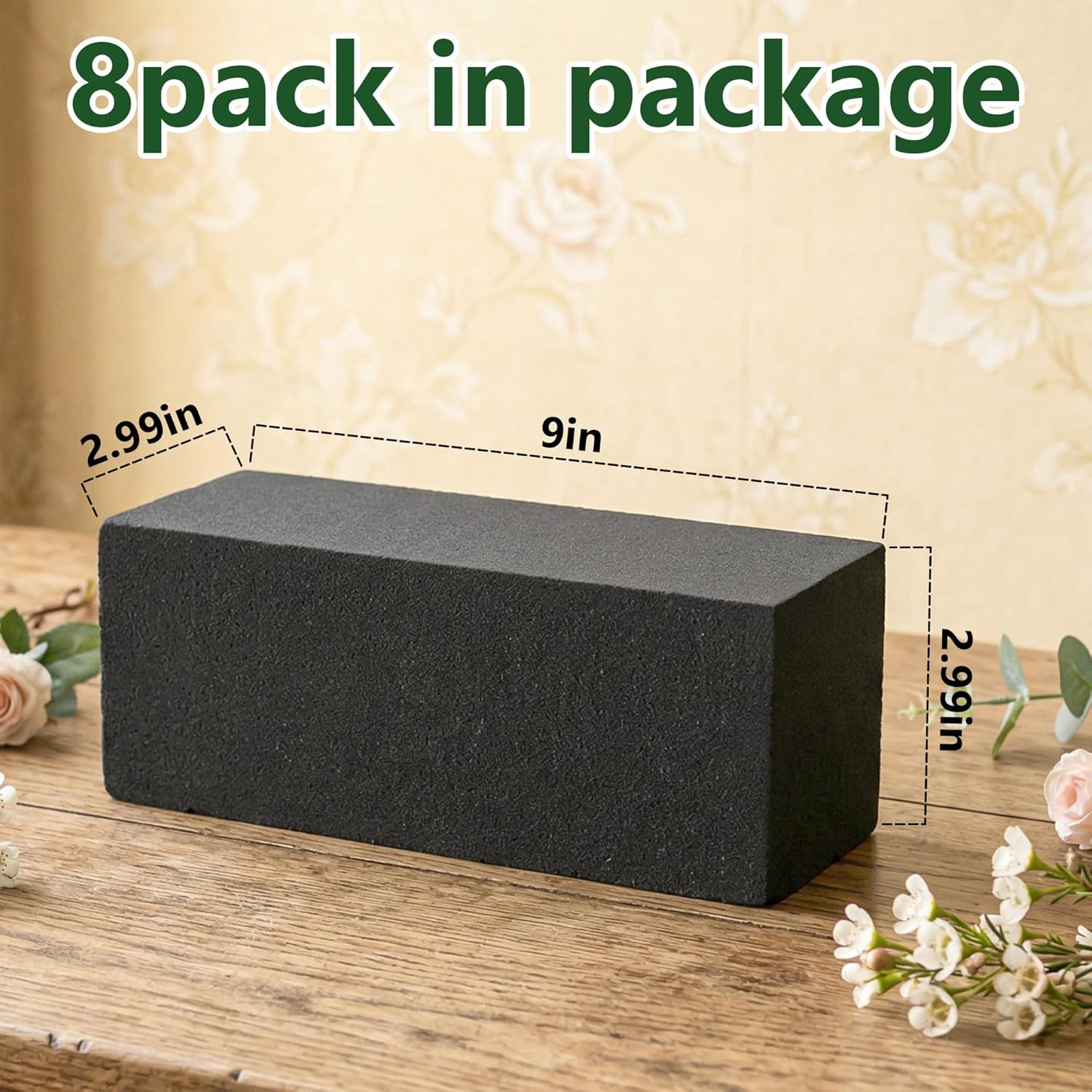 Max Shape Black Floral Foam Blocks for Artificial & Dried Flowers, Reusable Floral Foam Blocks, Water Resistant Flower Foam Blocks, Dry Floral Foams for Artificial Flowers (8, 9x2.99x2.99")