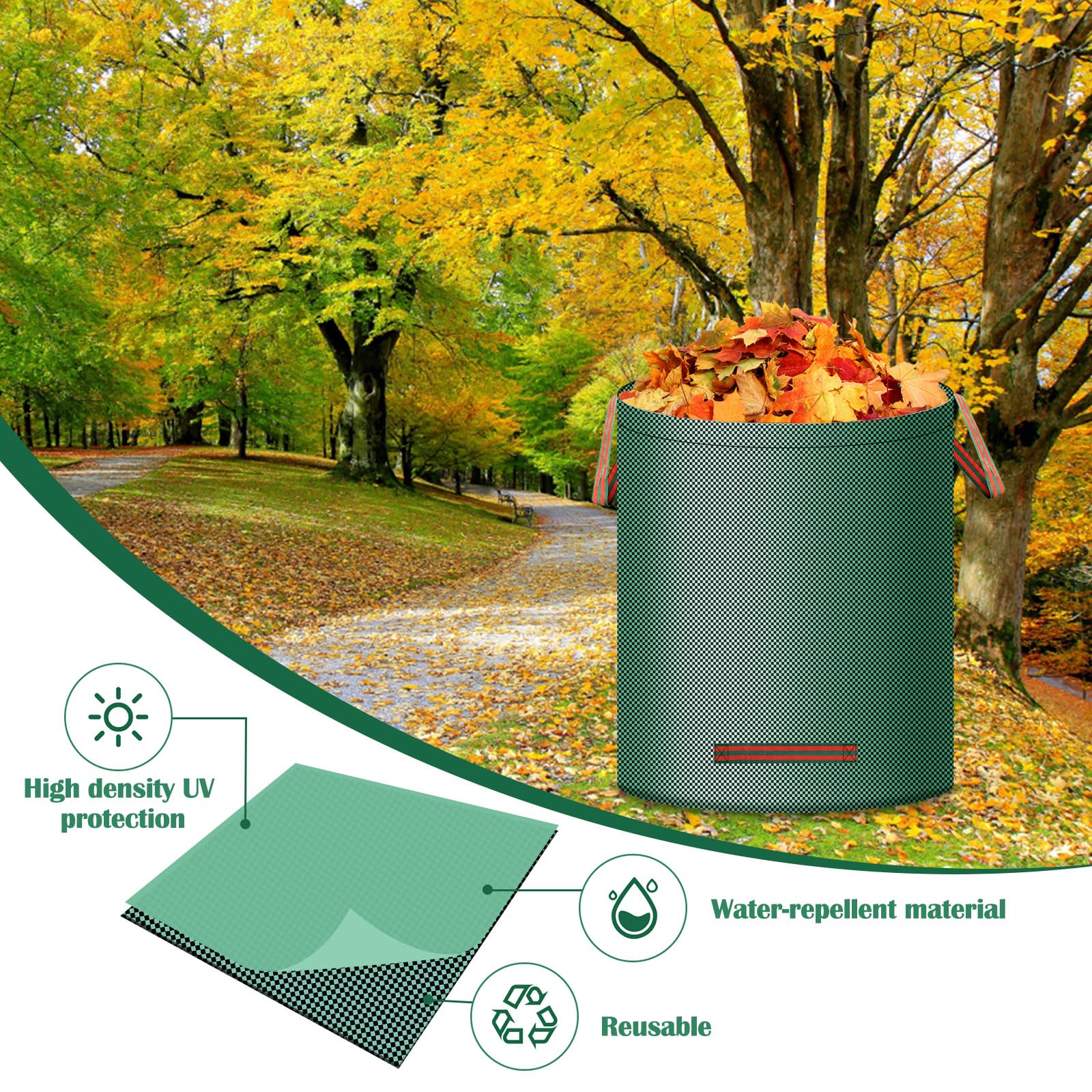 Sacco Per Rifiuti Da Giardino Floordirekt – Set Da 3 Pezzi Da 272 Litri – Autoportante, Con 4 Maniglie, Resistente Agli Strappi, Idrorepellente E UV – Verde, 67x76 Cm - 2